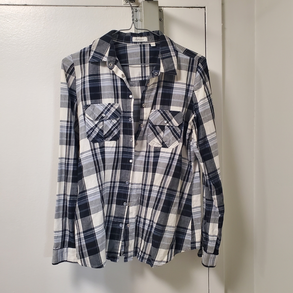 Reitmans Navy and White Checkered Shirt